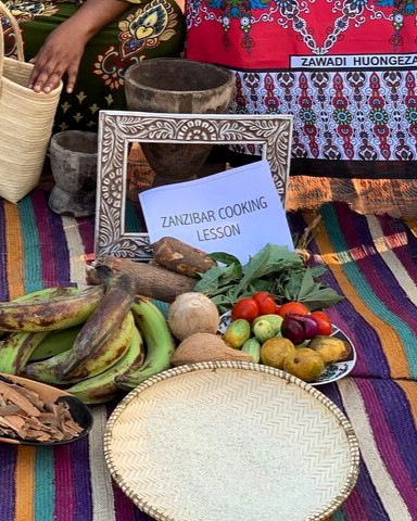 Traditional Zanzibar cooking class ingredients and utensils